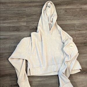 ALO Yoga Women's Cream Ribbed Hoodie